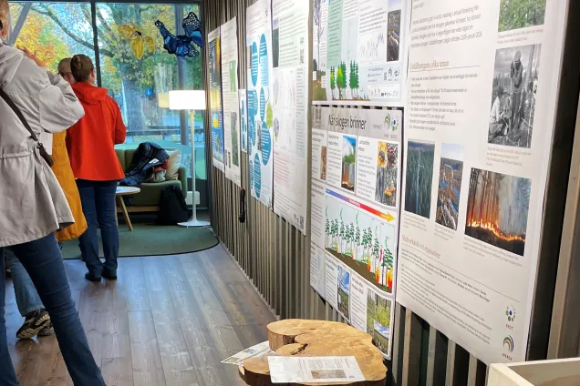 Utställningsväggen.jpg Populärvetenskapliga posters på vägg