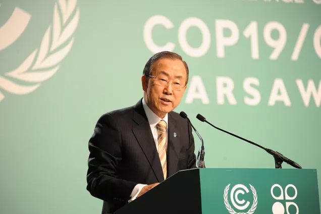 Ban Ki Moon talking at a COP meeting. Photo by UNFCCC.