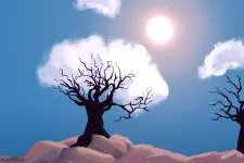 A tree with the sun in the background. Illustration.