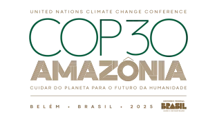 COP 30 logo with text that says COP 30 Amazonia. Illustration.